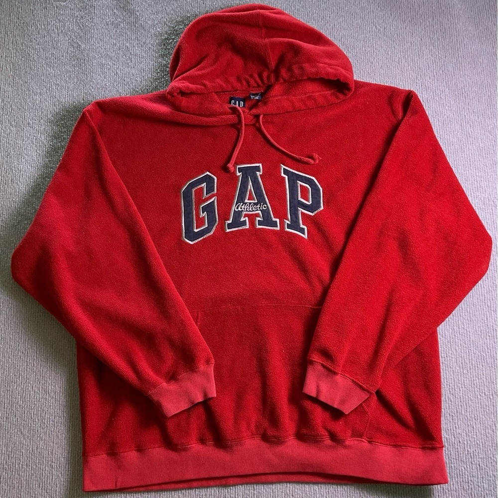 Vintage Gap Hoodie Mens Fuzzy XL Spell Out Fleece Sweater Skate Y2K